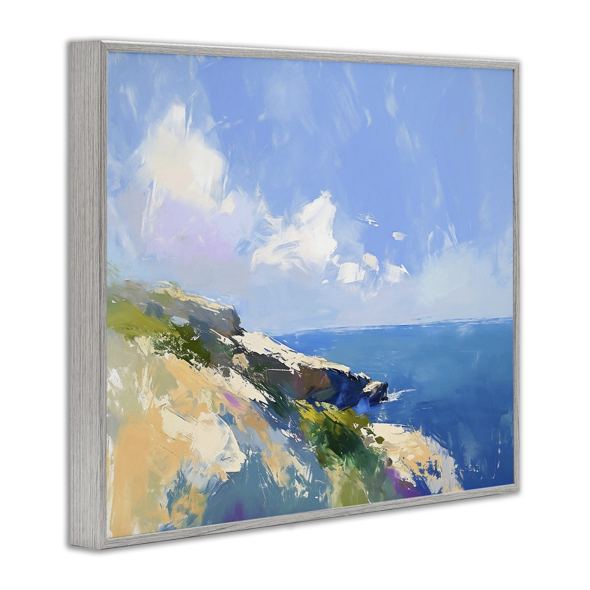 Stupell Industries Rugged Coastline Landscape Coastal Painting Gray Framed Art Print Wall Art, 14 x 11