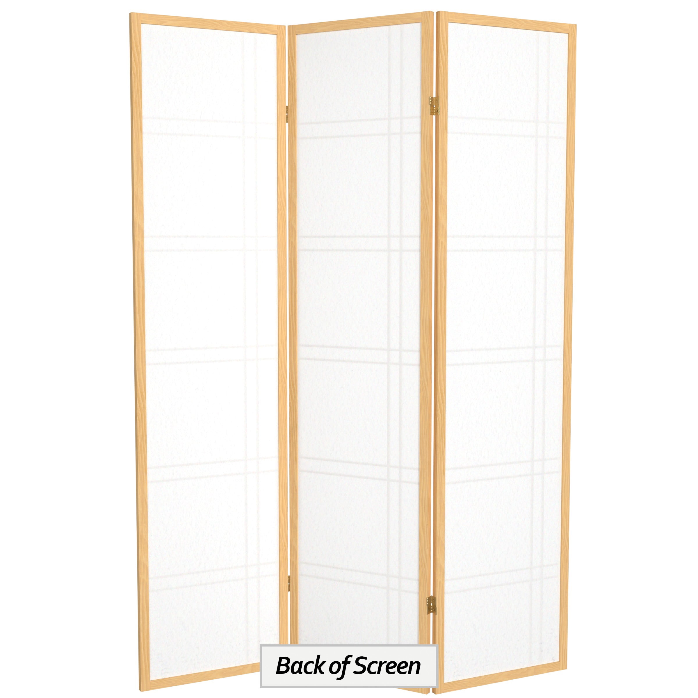 6 ft. Tall Natural Three-Panel Shoji Screen Room Divider with Double Cross Design