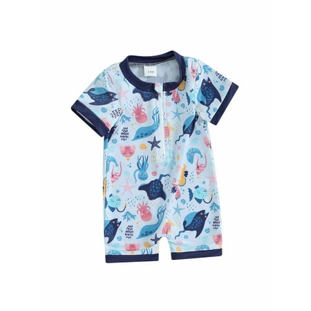 

Co.MMehjri Newborn Baby Boy Swimsuit 3 6 12 18 24 Months Infant Clothes Dinosaur Octopus Print Short Sleeve Zip Up Rash Guard Swimwear Sun Protection Bathing Suits