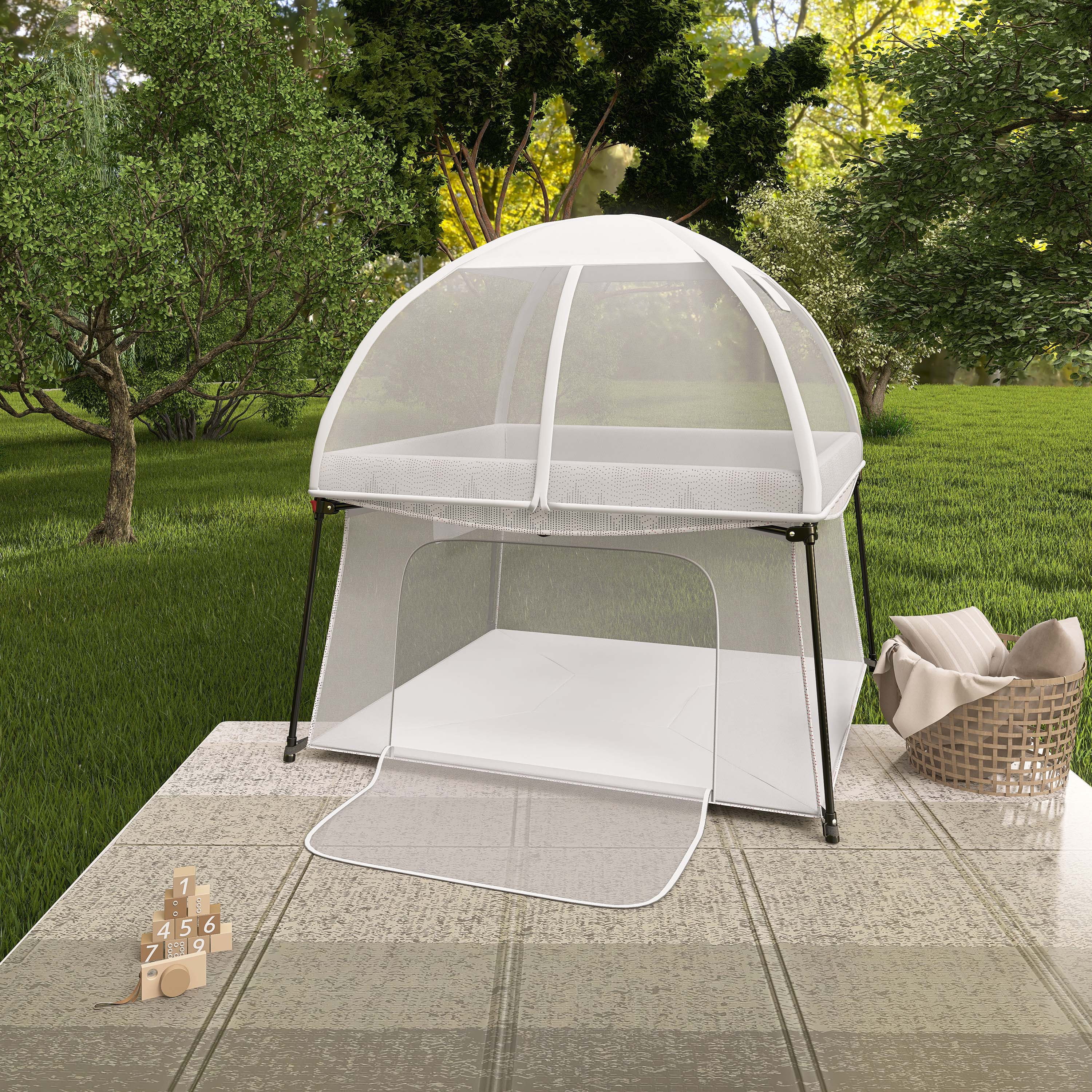 Dream On Me Ziggy Square Playpen with Canopy, Dove White, (Model # 4434-DW)