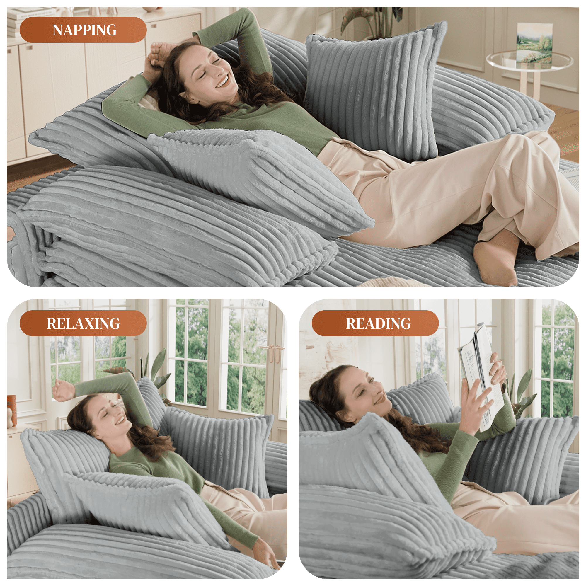 Rophefx Oversized Chaise Lounge with Adjustable Backrest,54.8" Cloud Sofa Bed with Deep Seat for Living Room,Grey