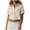 Khaki, variant on Ymauqau Button down Shirts for Women Cotton Linen Rolled Short Sleeve Collared Crop Tops Cropped Casual Blouses with Pockets