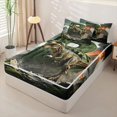thumbnail image 2 of Metsweet Dino Tyrannosaurus Rex Zipper Full Size Comforter Sets with Fitted Sheet and 2 Pillowcases, Volcano Letter B Zipper Bedding Set, Green Brown,4pcs,Black Reversible, 2 of 6