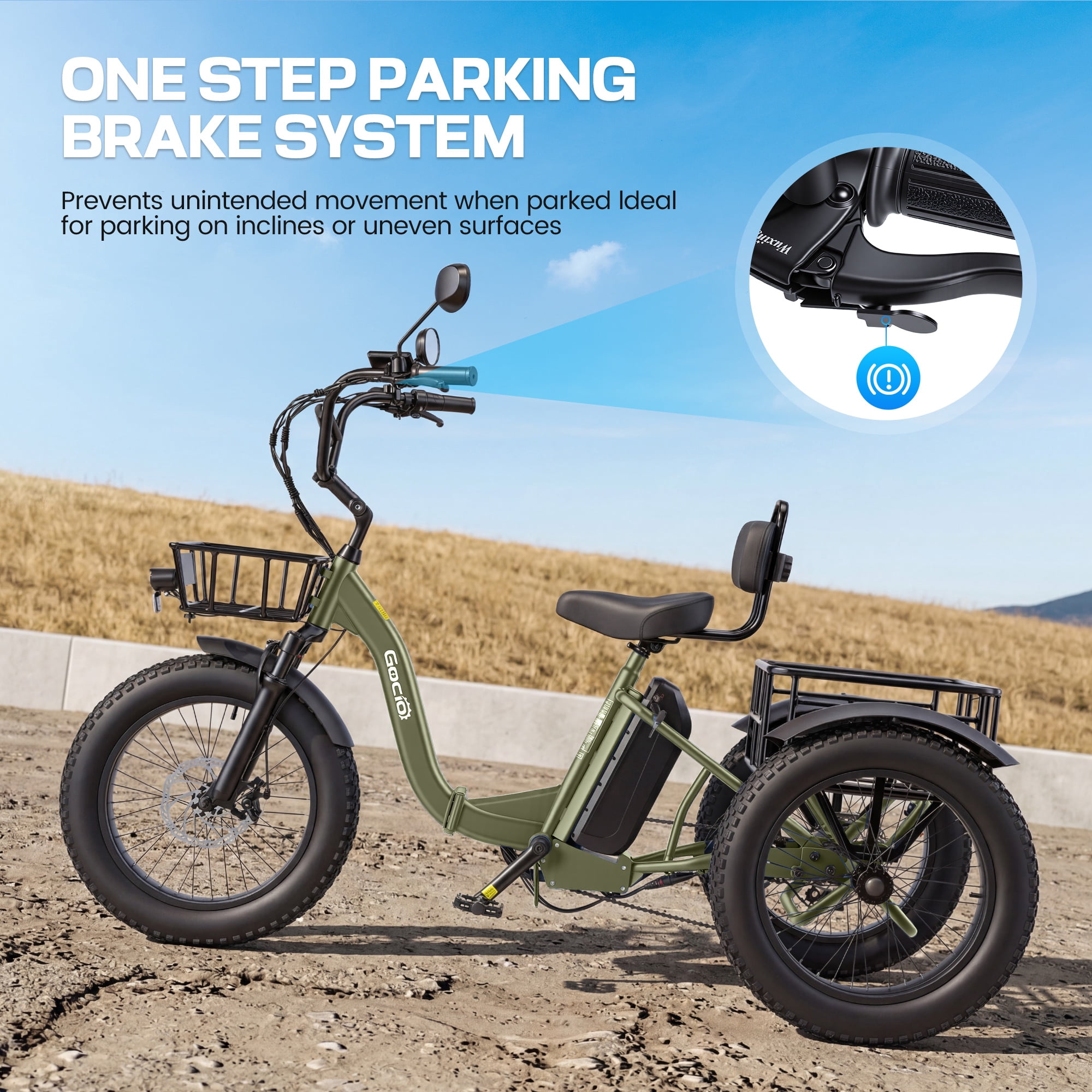 Gocio Peak 1000W Electric Tricycle, 20" x 4.0 Fat Tire Foldable Electric Tricycle, 48V 18AH Large-Capacity Battery E Trikes,7 Speed 3-Wheel Electric Bike for Adults UL2849 Certified