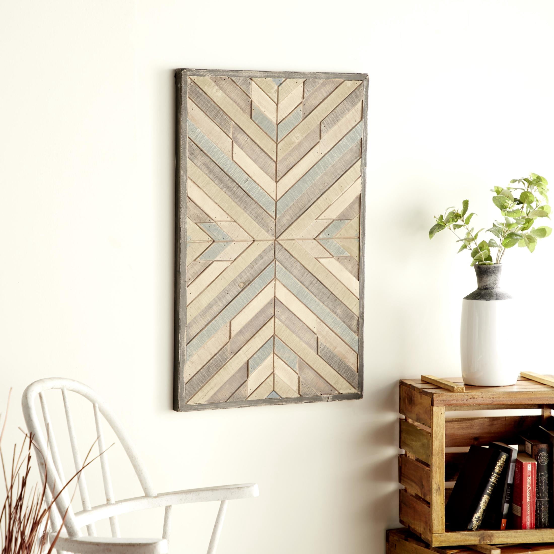 DecMode Multi Colored Wood Handmade Southwestern Inspired Arrow Panel Geometric Wall Decor with Blue Tones