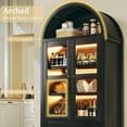 thumbnail image 4 of 71" Tall Arched Kitchen Pantry, Arched Cabinet with LED Lights, Kitchen Storage Cabinets with 2 Large Drawers & Adjustable Shelves & Glass Door for Living Room, Dining Room, Black, 4 of 7