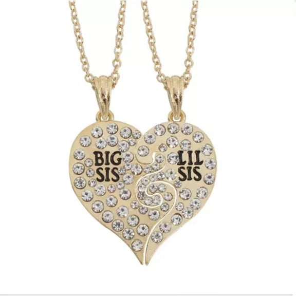 HOOUN Broken Heart Best Friend Rhinestone 2 Pcs Big Sister Friendship Necklace Gift-Gold