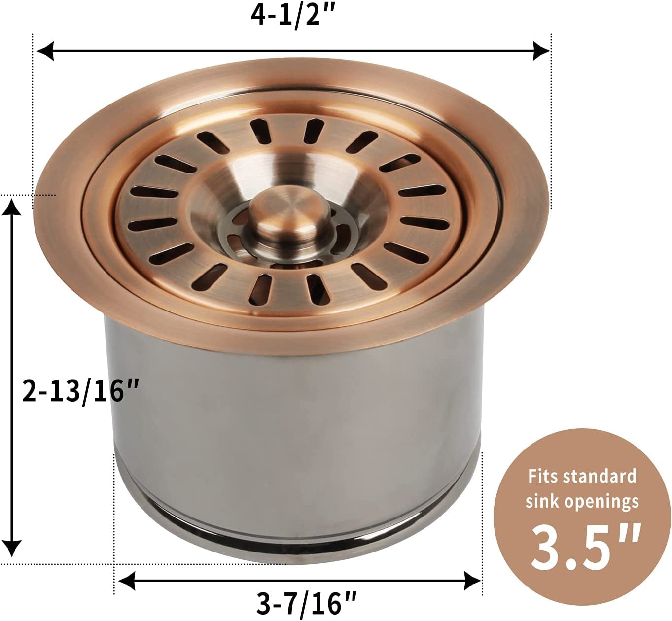 Kitchen Sink Copper Finish Garbage Disposal Flange Stopper, One Size Disposal Rim, Fit 3-1/2 Inch Standard Sink Drain Hole 2.85" Height