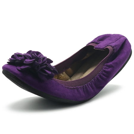 

Ollio Women s Shoes Faux Suede Decorative Flower Slip On Comfort Light Ballet Flat ZY00F55