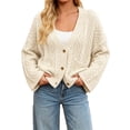 thumbnail image 4 of Lixiuxyad ‌Women's Oversized Cable Knit Cardigan Sweater V-Neck Button-Up‌ Sweater with Pockets,Beige, 4 of 6