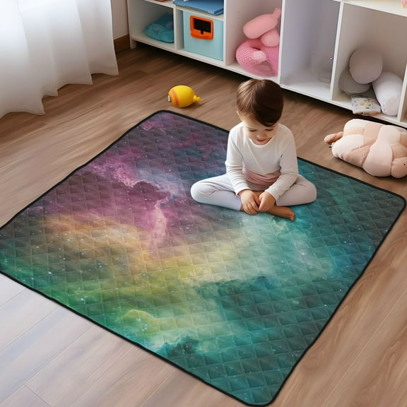 WOBOGO Colorful Milky Way Baby Playmats Extra Large Waterproof Rollable Activity Pads for Toddlers 50×50inch