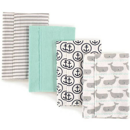 Hudson Baby Boy and Girl Flannel Burp Cloths, 4-Pack -