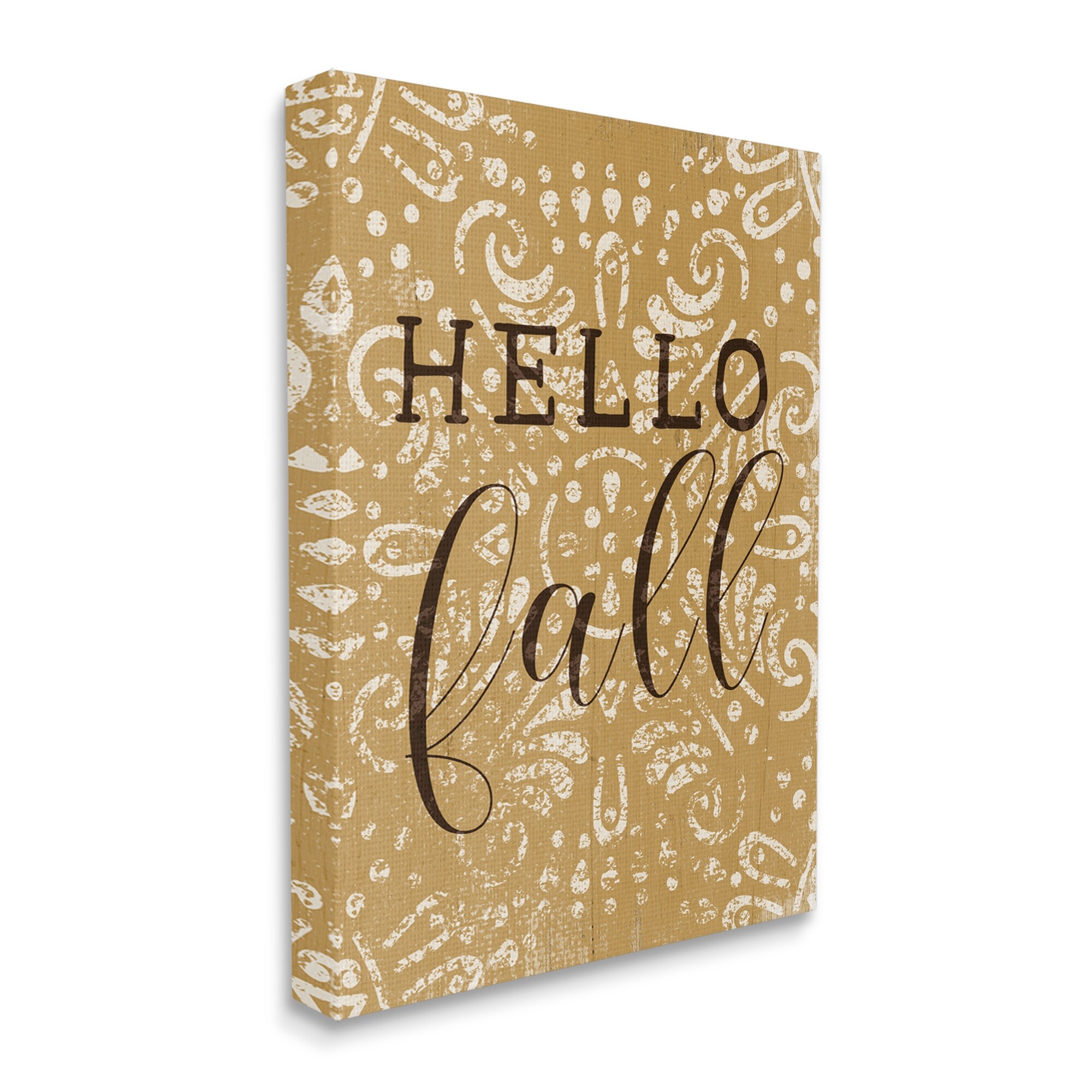 Stupell Industries Hello Fall Greeting Vintage Yellow Fractal Pattern, 16 x 20,Design by Daphne Polselli
