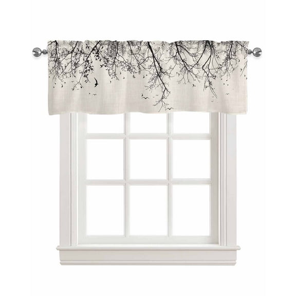 Tree Branch Linen Curtain Valance for Bedroom/Bathroom/Kitchen/Office/Living/Dining Room Window,Abstract Watercolor Rustic Farmhouse Pocket Topper Drapes Decorative Cafe Drapery Panel 54"x18"