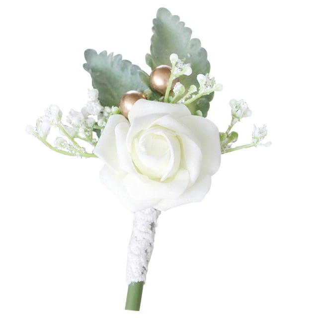 Hombres Boutonniere Rose Broche Novia Boda Muñeca Ramillete Novio Blanco Zulema Boutonnieres de rosas