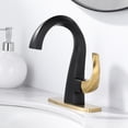 thumbnail image 4 of Wowow Black and Gold Single Hole 1-Handle Bathroom Sink Faucet with Drain and Deck Plate, 4 of 8