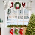 thumbnail image 3 of Christmas Garland Tie Up Valances Curtain, Joy Red Bow Beige Wood Grain Winter Adjustable Rod Pocket Short Window Treatment Tie Up Curtains Valances for Kitchen Living Room Bathroom 42x18 Inches, 3 of 9