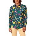 thumbnail image 2 of Mens Floral Print Button Down Long Sleeve Shirts Hippie Style Retro Bohemian Party Casual Top Green M, 2 of 7