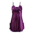thumbnail image 1 of Vestido de pijama de pijama con ribete de encaje satinado sexy para mujer Púrpura encaje L, 1 of 6