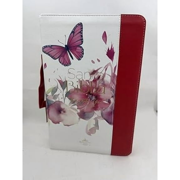 Biblia con Cierre Letra Grande 12 puntos para Mujer RV1960 imit. piel pretty rosa mariposas con indice agarradera