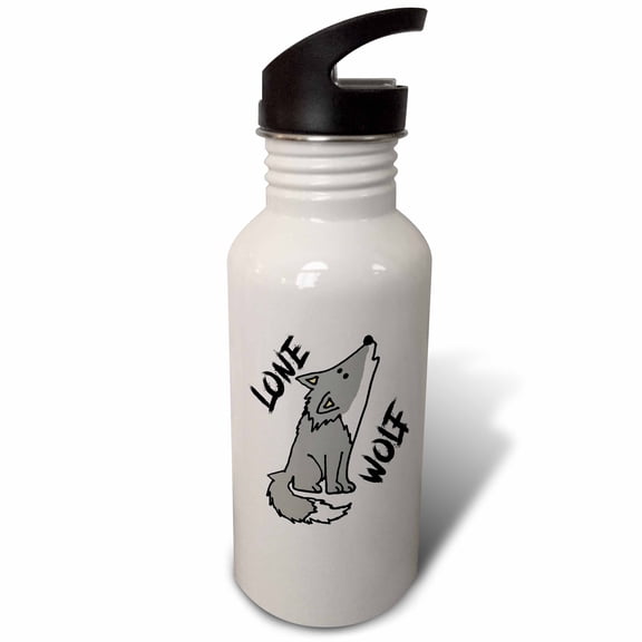 3dRose, Funny Cute Howling Grey Wolf Lone Wolf Cartoon, Flip Straw 21oz Water Bottle