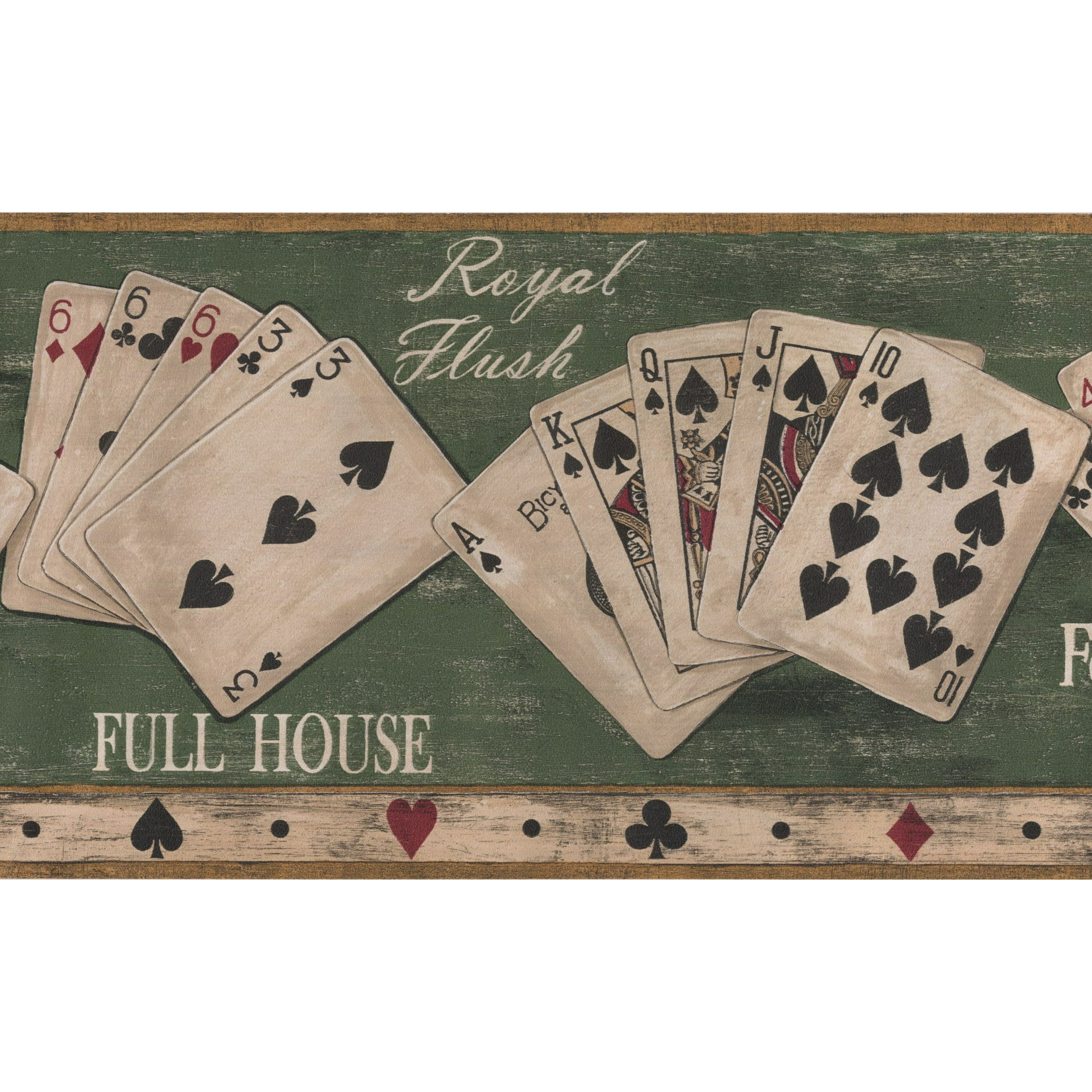 Poker Hands Green Vintage Wallpaper Border Retro Design, Roll 15' x 7'' |  Walmart Canada