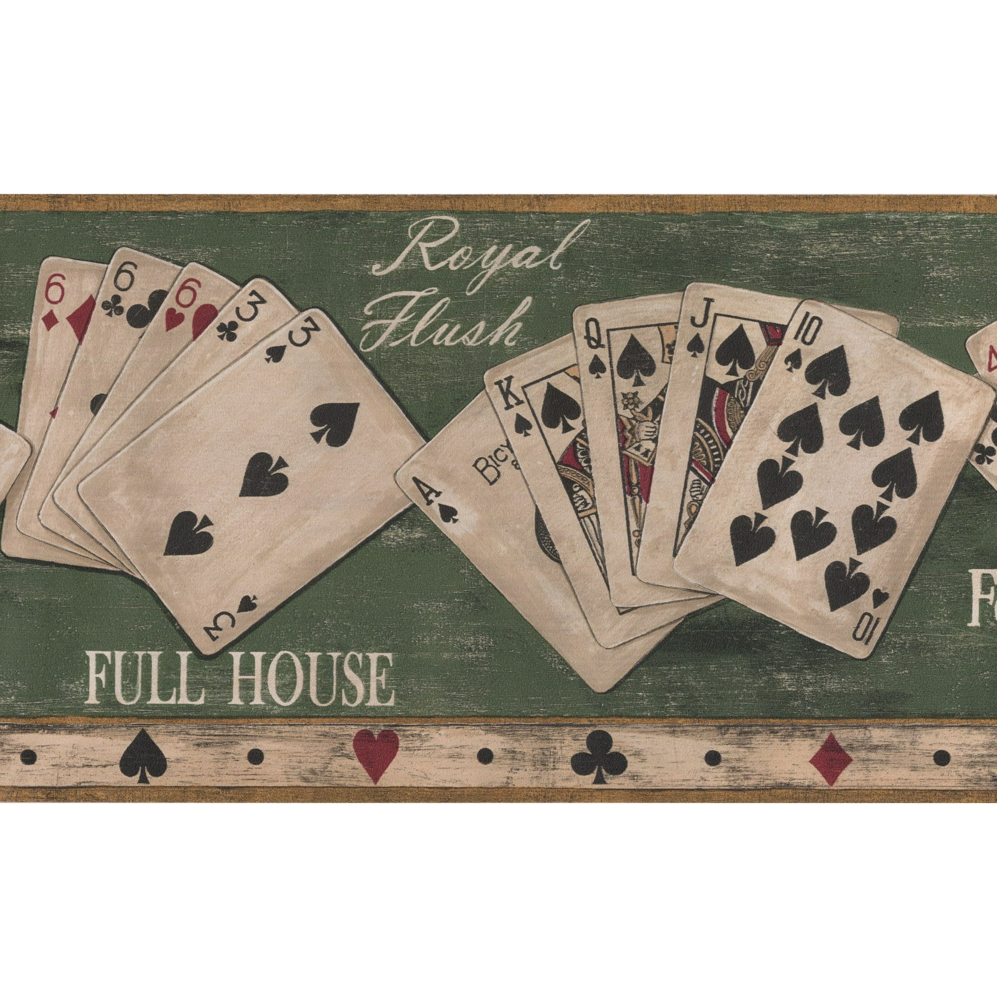 Poker Hands Green Vintage Wallpaper Border Retro Design, Roll 15' x 7'' | Walmart Canada Poker Hands Green Vintage Wallpaper Border Retro Design, Roll 15' x 7'' | Walmart Canada