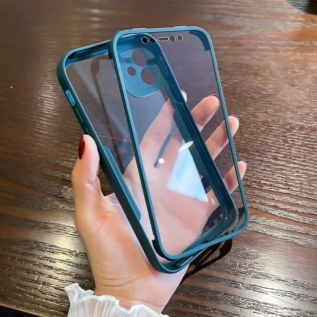 Lujosa funda transparente frontal + trasera de cuerpo completo 360 para iPhone 13 14 11 12 Pro Max XS X XR 7 8 Plus SE, funda de silicona a prueba de golpes Tan Jianjun unisex