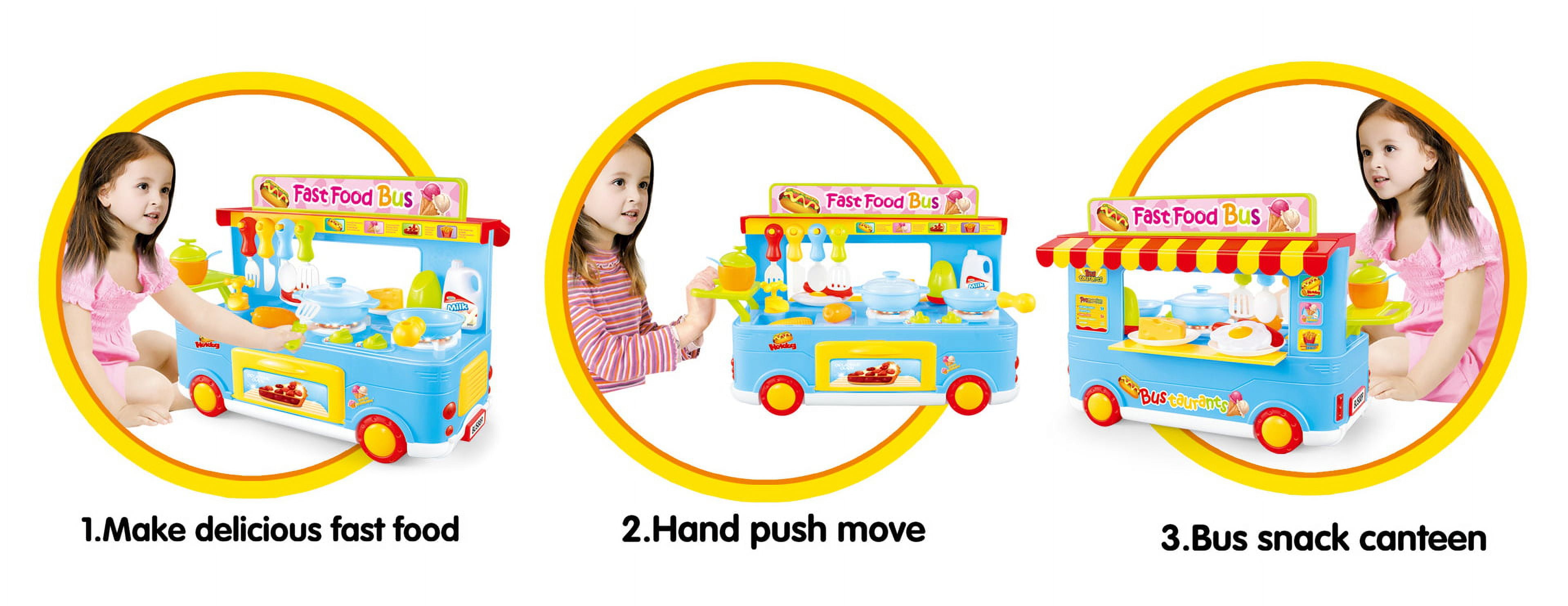 PlayWorld Kitchen Connection Fast Food Bus Kitchen Play Set Toy 29 Pieces - Blue
