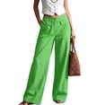 thumbnail image 2 of Womens Cotton Linen Wide Leg Pants High Waisted Straight Business Casual Pants Summer Office Work Trousers with Pockets, 2XL, 2 of 4