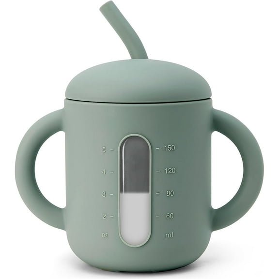 Silicone Sippy Cup, Baby Straw Cup for 6 12 18 Months, Sippy Cup with Straw for Toddlers 1-3 Years, Baby Water Cup for Drinking and Training, 6 oz