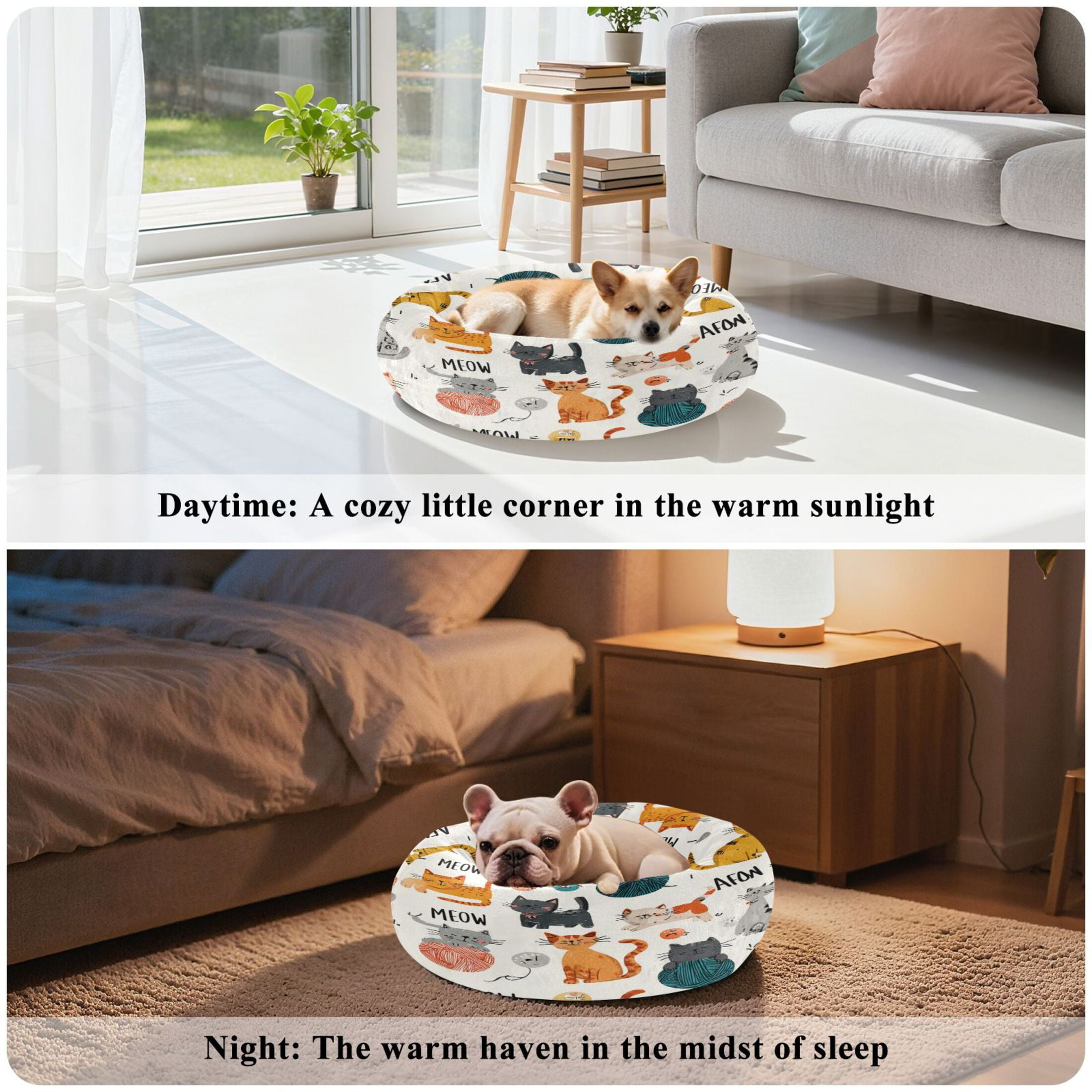 Iauyy Pet Couch Donut Cat Bed for Indoor Cats/Small Dogs Washable & Machine with Non-slip Bottom Calming Cat Furniture, Ball Of Yarn (M)