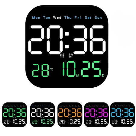 Multifunctional Digital Alarm Clock for Home & Office, Large LED Display with Remote, Hidden Desk Stand, Dimmable Wall Mount Calendar, Temp & Timer