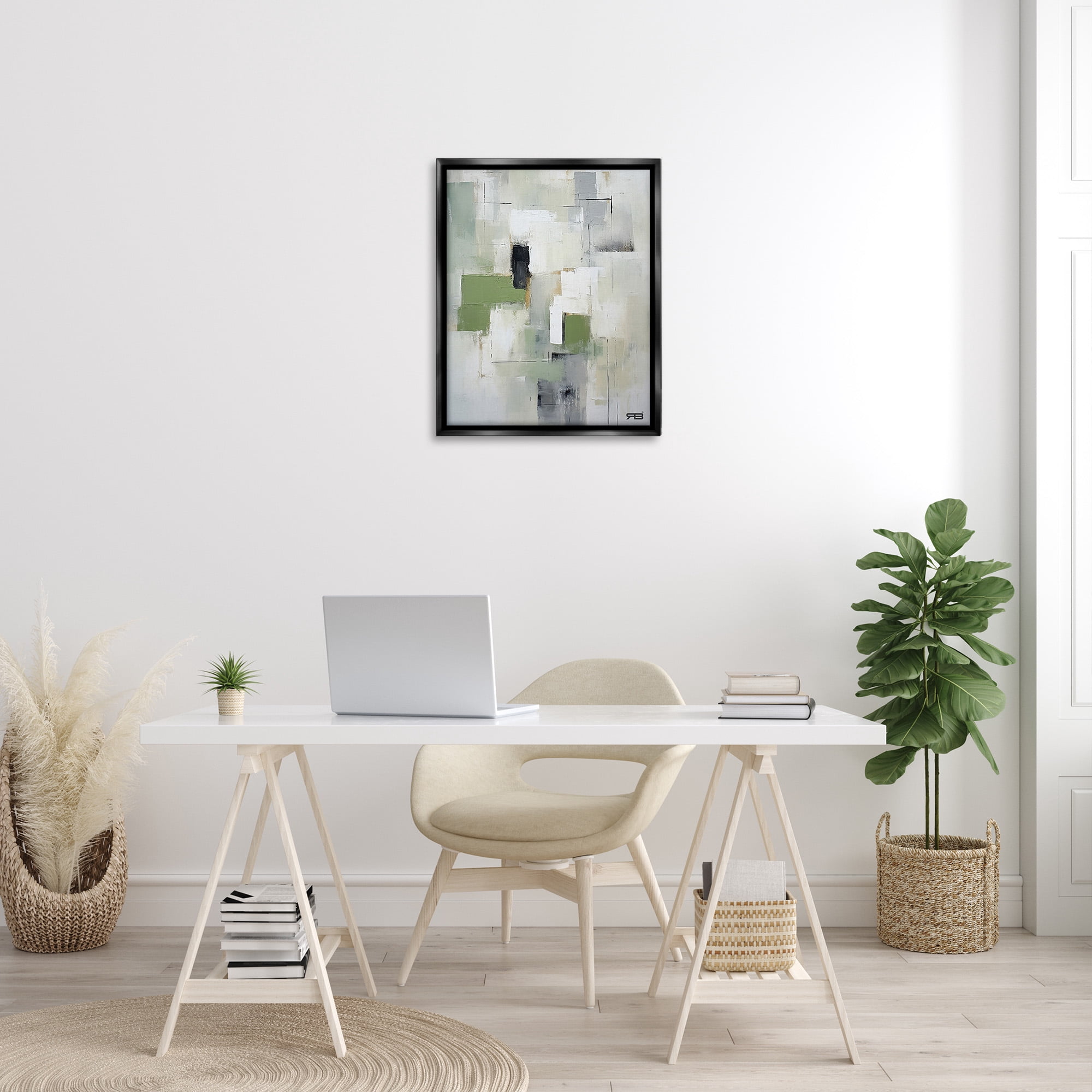 Stupell Industries Subtle Grey Shapes Abstract Painting Black Floater Framed Canvas Art Print Wall Art, 25 x 31