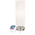 thumbnail image 3 of 360 Lighting Heyburn Modern Accent Table Lamp 20" High Brushed Steel with USB and AC Power Outlet in Base Off White Cylinder Shade for Bedroom Desk, 3 of 9