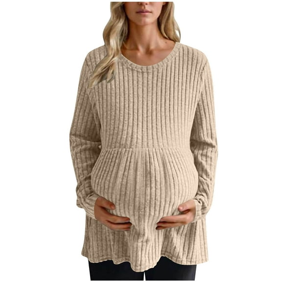 SuTry Womens Maternity Sweaters Fashion Waist Pleated Solid Color Knit Sweater Winter Pullover Top Fall Sweaters for Women(Khaki,S)