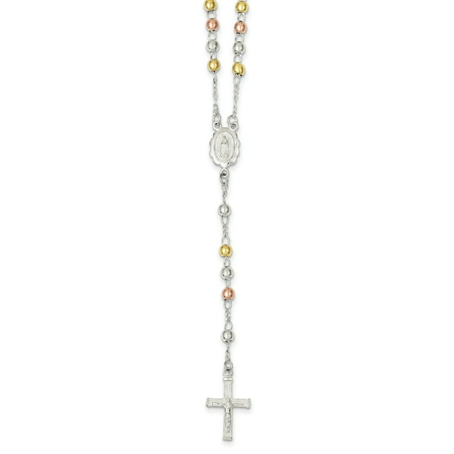 Collier Chapelet Plaqué Or Argent Sterling Jaune & Rose 24 Pouces