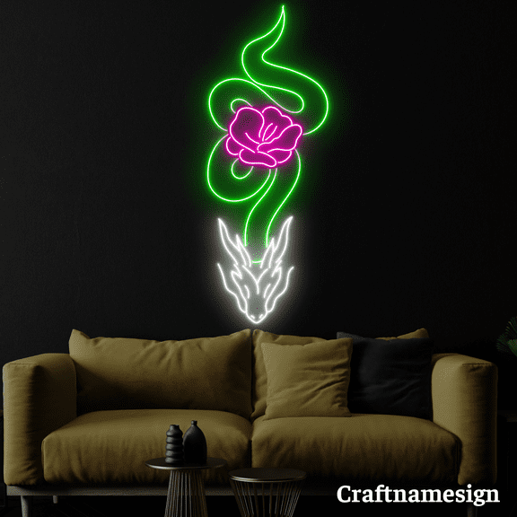 Craftnamesign Dragon Floral Neon Sign for Men Cave Barber Shop Tattoo Shop Wall Art