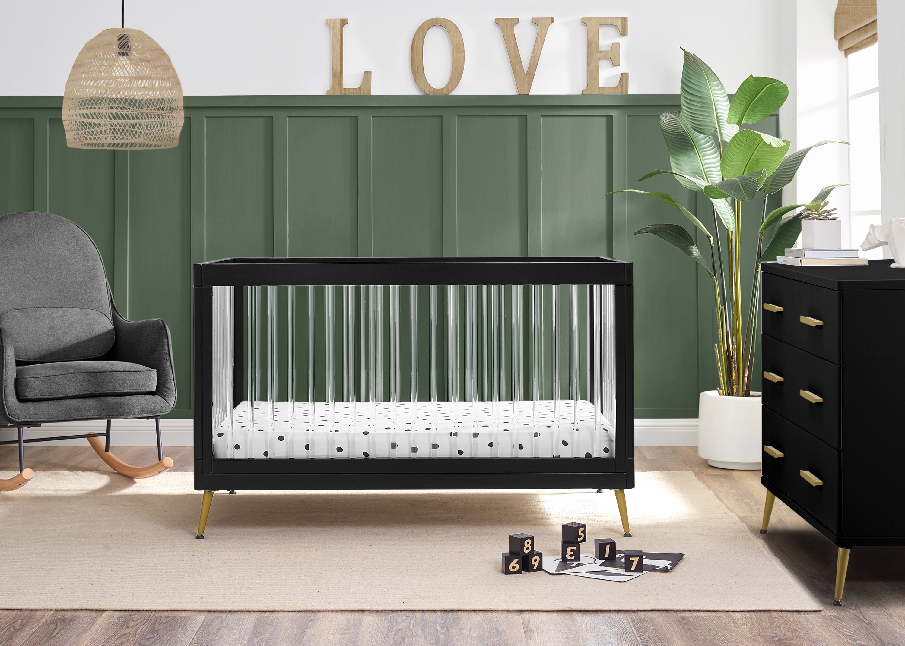 Delta Children Sloane 4-in-1 Acrylic Convertible Crib - Greenguard Gold Certified, Black/Bronze