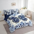 thumbnail image 3 of Manfei Vintage Butterfly 7-Piece Bedding Sets Twin Size, Blue Diamond Damask Comforter Sets with Sheets, Baroque Flower Floral Bedding Accessories, Super Cozy Room Decor, 3 of 8