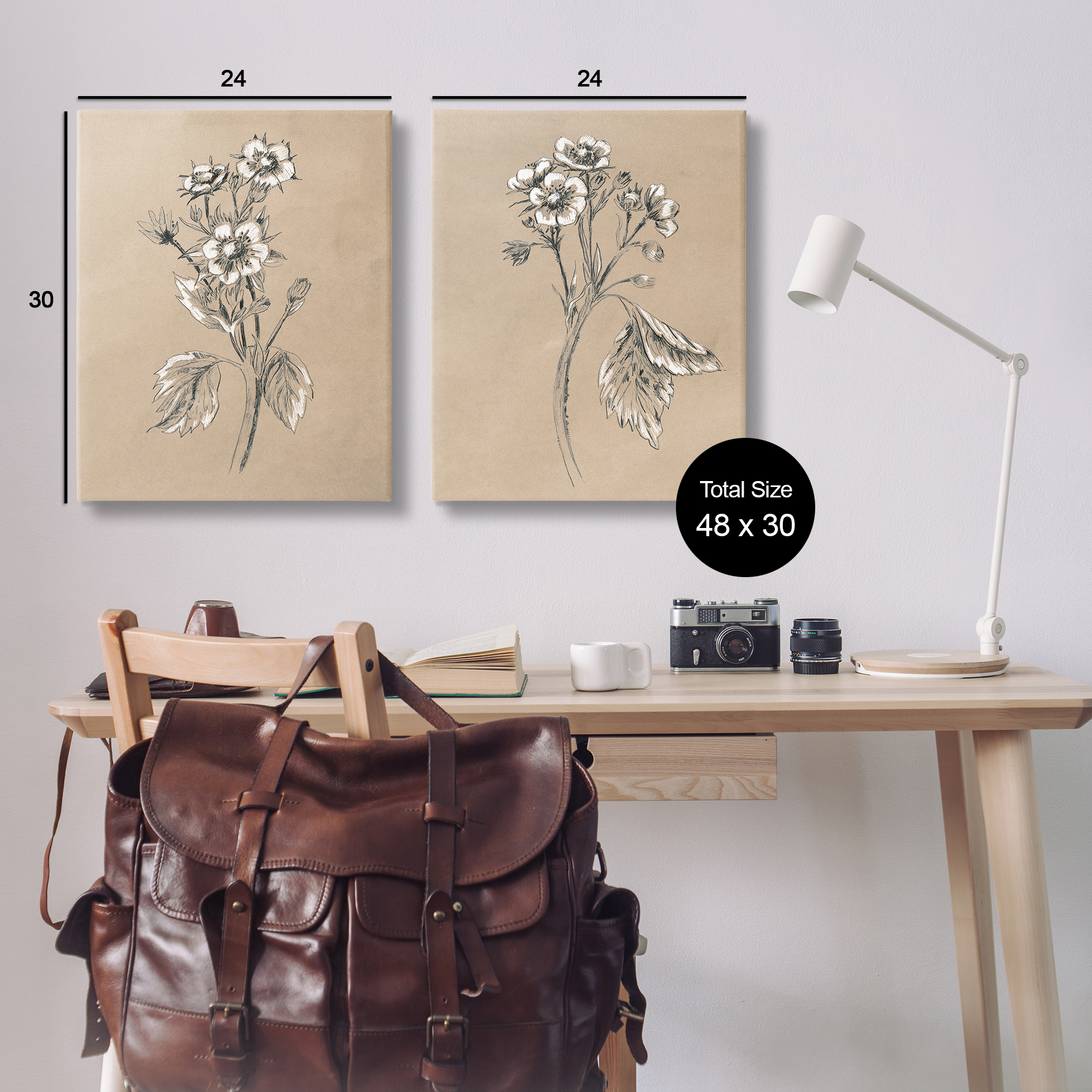 Stupell Industries Vintage Sketch Botanical Plants & Flowers Drawing Wrapped Canvas Art Print Wall Art, 24 x 30, Set of 2