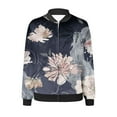 thumbnail image 4 of HomeGardon Jackets for Women Fall Jackets Women's Jackets Casual Floral Zip Up Jacket Coat Stand Collar Lightweight Short Outwear Tops Long Sleeve Short Coats with Pockets, 4 of 5
