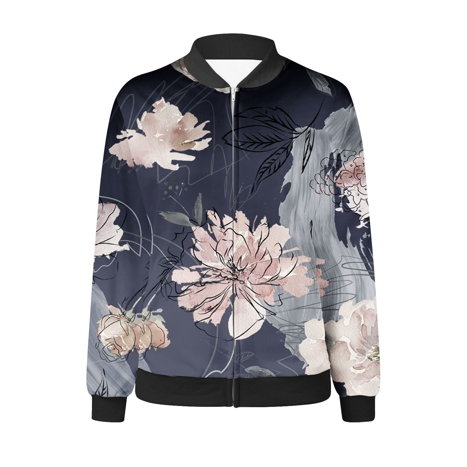 Zanvin Women s Bomber Jacket Dressy Casual Coat Fall Fashion Lightweight Zip Up Outerwear With Pockets Grey