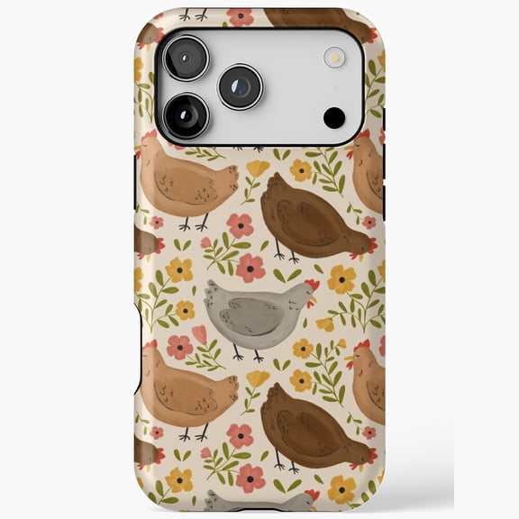 Springtime Chickens Farm Animal Art iPhone Case 17 16 15 14 13 12 11 Pro Max
