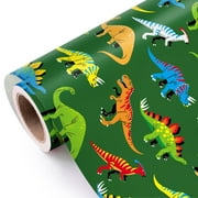 WRAPAHOLIC 30 Inch PresNok Jumbo Dinosaur Wrapping Paper Roll - 30 Inch x 33 Feet - Green Dinosaur Design, Perfect for Girl Kids Boy Birthday, Baby Shower, Dinosaur Party, Dinosaur Lovers