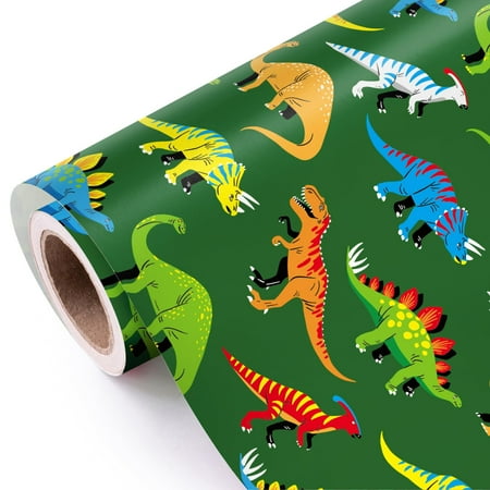 WRAPAHOLIC 30 Inch PriNst Jumbo Dinosaur Wrapping Paper Roll - 30 Inch x 33 Feet - Green Dinosaur Design, Perfect for Girl Kids Boy Birthday, Baby Shower, Dinosaur Party, Dinosaur Lovers