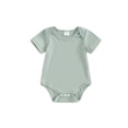 thumbnail image 3 of Infant Baby Summer Romper Solid Color Ribbed Short Sleeve Round Neck Bodysuit for Toddler Boys Girls, 3 of 10