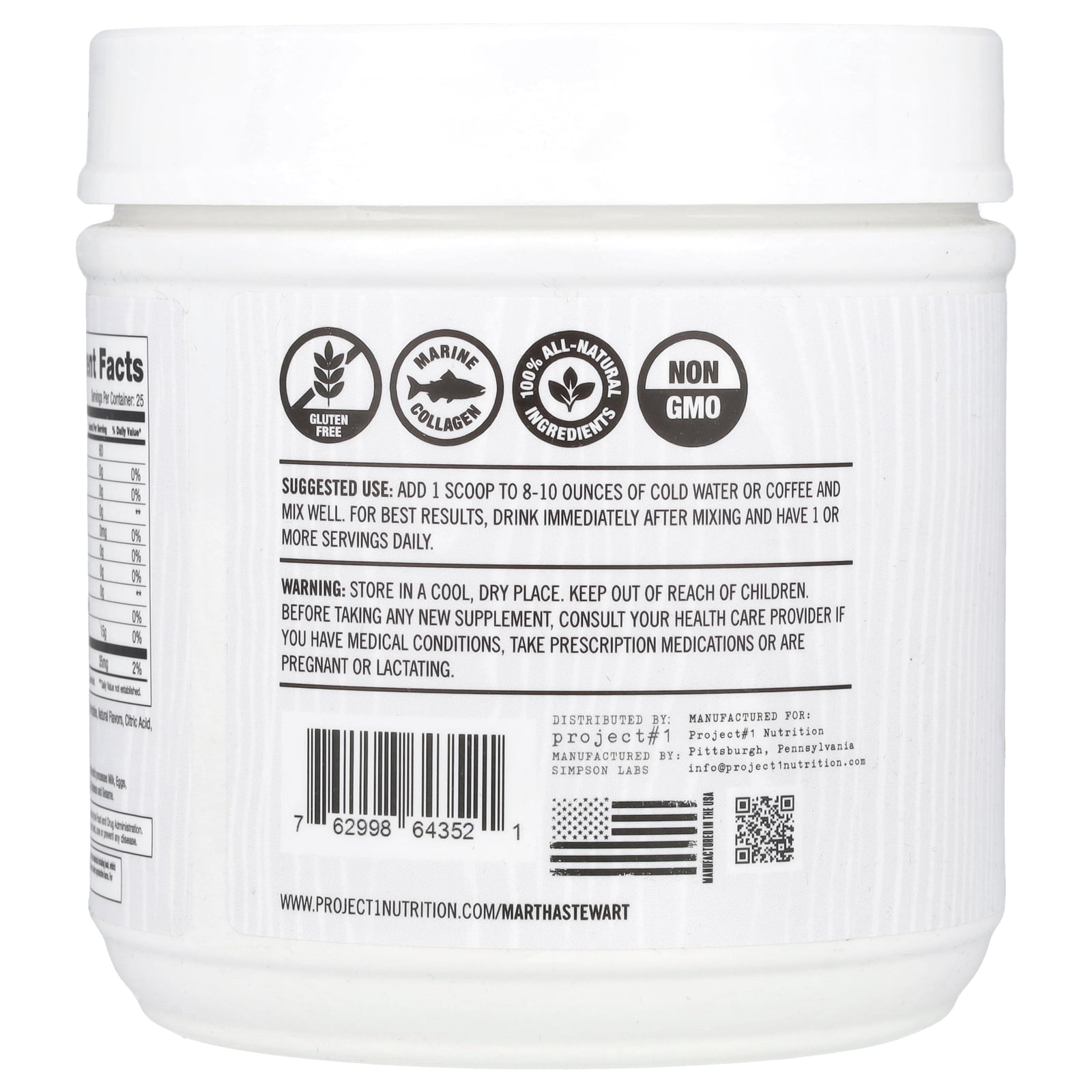 Martha Stewart Wellness Marine Wellness Collagen, Lemon, 15.27 oz (432.5 g)