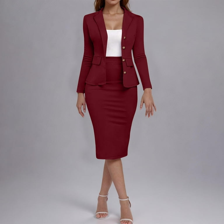 Blazer Red Formal Skirt YYUIJK Piece Suit Skirt Set For Women's