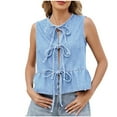 thumbnail image 2 of Heisall Womens Vests Denim Casual Solid Color Bow Tie Lace-Up Fashionable & Stylish Tank Tops, 2 of 9